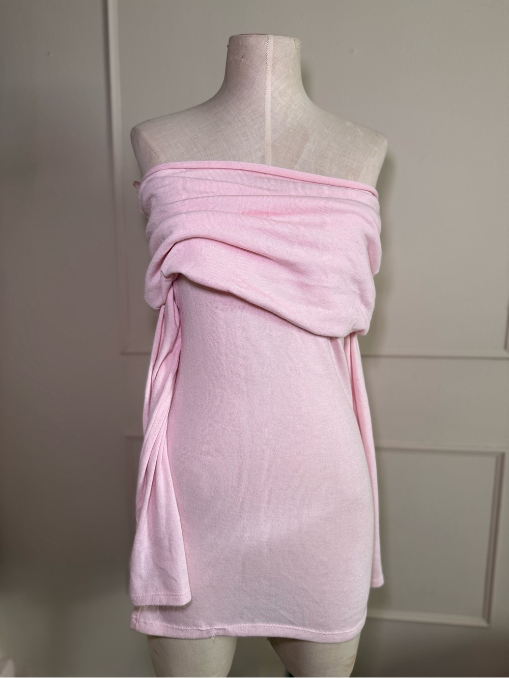 Zara Pink Off Shoulder Knit Sweater Dress Top Size M